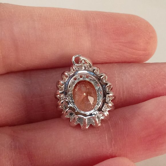 18K White Gold Filled Morganite Diamond Zircon Flower Pendant 2.54ctw Party Gift - Picture 5 of 5